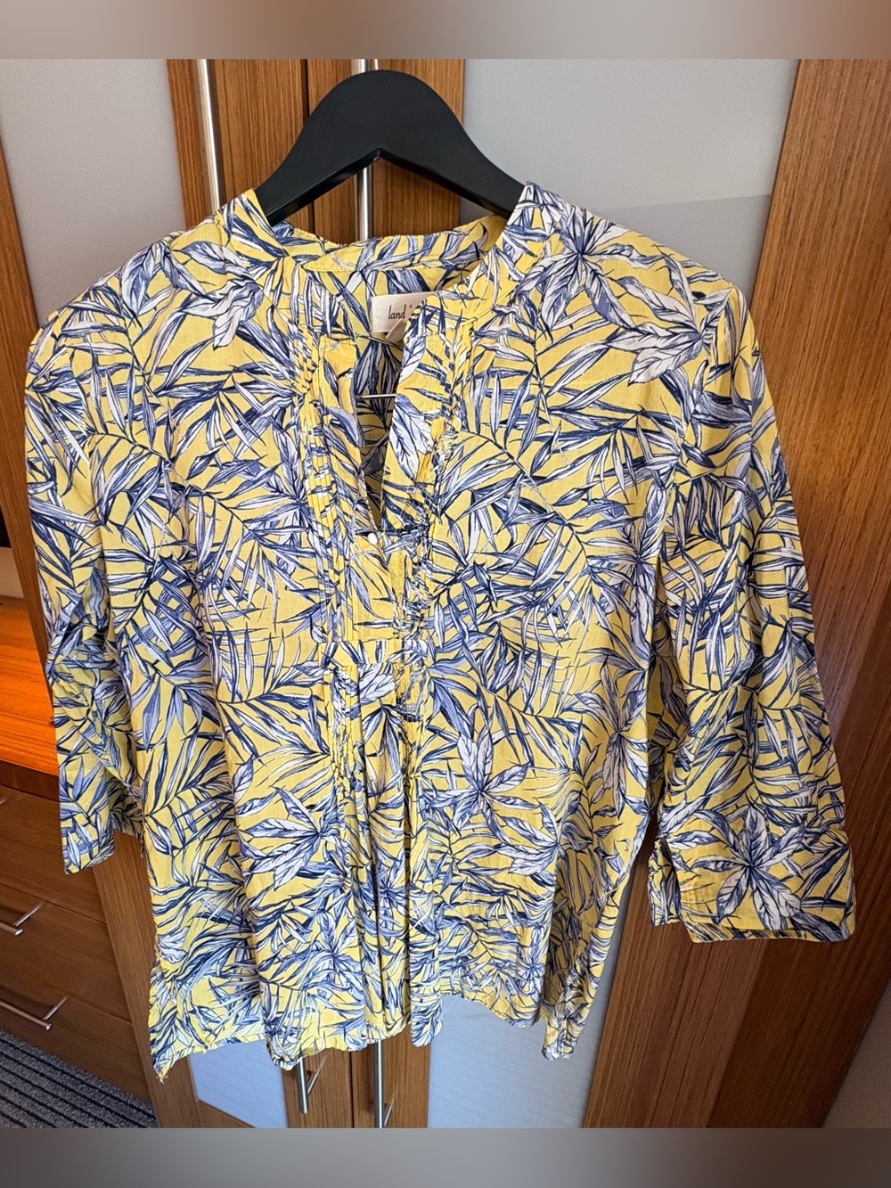 ❤️ Land ‘n Sea Yellow and Blue Palm Leaves 100% Cotton Popover Tunic Size L NWOT